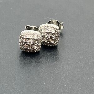 Allure SK9 Sterling Silver 925 Halo Style Diamond‎ Square Stud Earrings 7mm